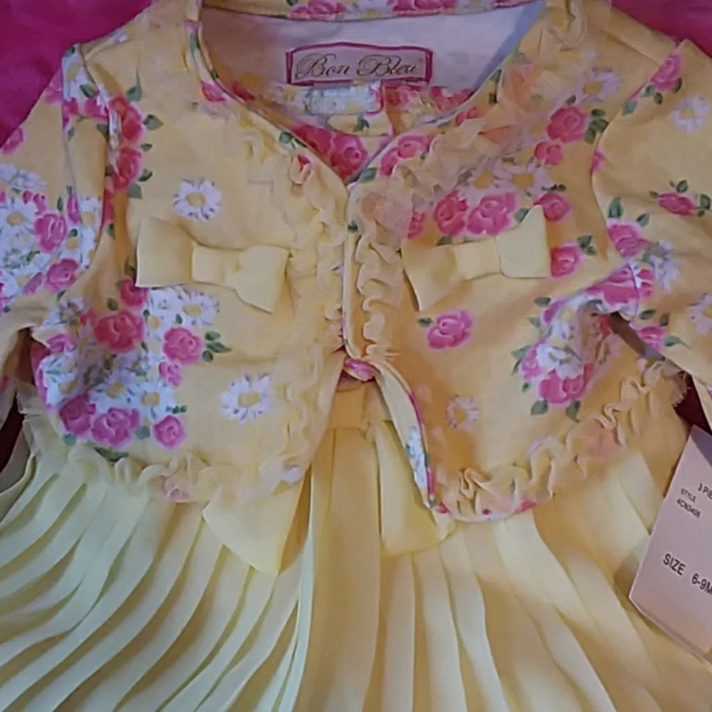 BON BLEU ADORABLE YELLOW THREE PIECE DRESS SET NWT